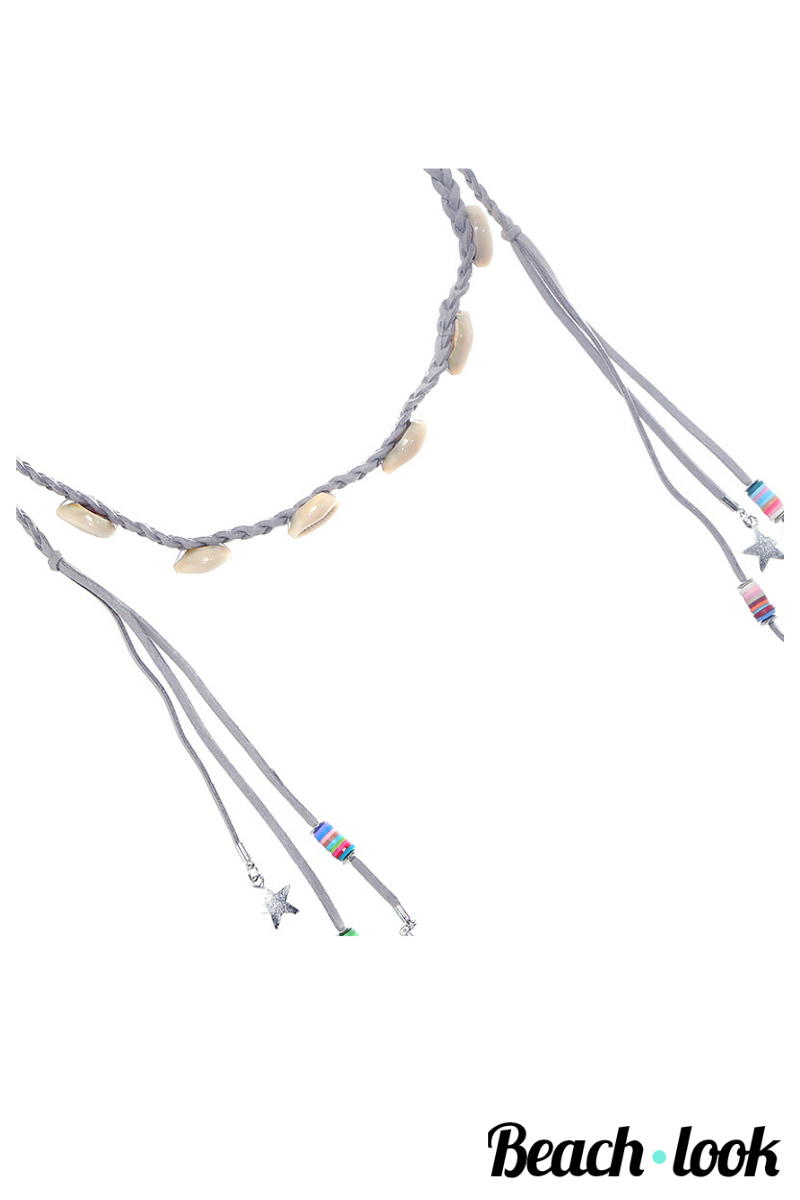 Beach-Look Haarband Boho Beach veren en schelpjes grijs - Afbeelding 2