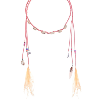 Beach-Look Haarband Boho met veren en schelpjes roze