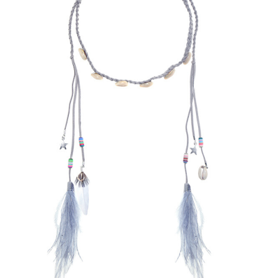 Beach-Look Haarband Boho Beach veren en schelpjes grijs