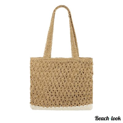 Beach-Look Trendy gehaakte schoudertas – Crochet shopper | Beige