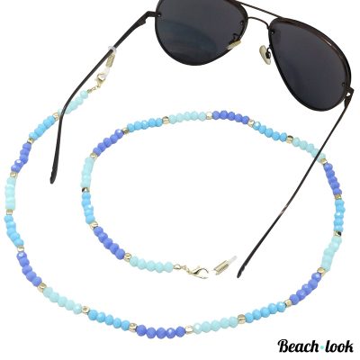 Beach-Look Trendy Brillenkoord met Blauwe Facet Kralen en Gouden Details – Must-Have Zomer Accessoire