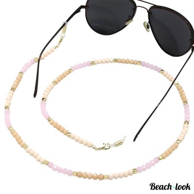 Beach-Look Trendy Brillenkoord met Roze Facet Kralen en Gouden Details – Must-Have Zomer Accessoire