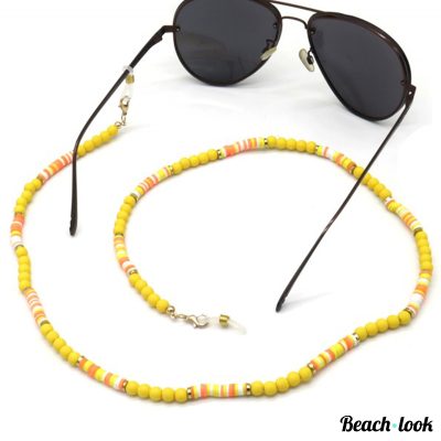 Beach-Look Trendy Brillenkoord met Kralen – Onmisbaar voor je Zomer Outfit | geel-oranje