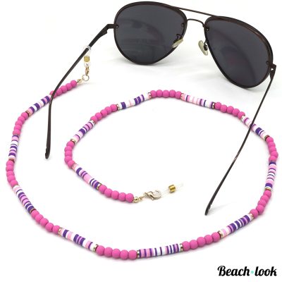 Beach-Look Trendy Brillenkoord met Kralen – Onmisbaar voor je Zomer Outfit | paars-roze