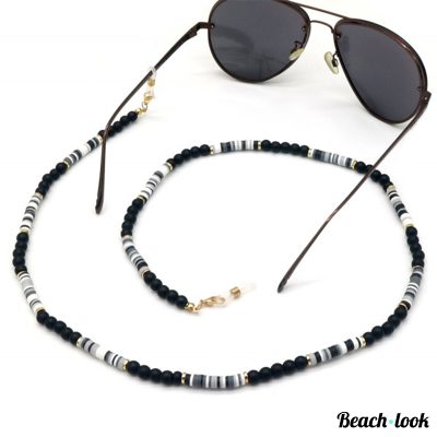 Beach-Look Trendy Brillenkoord met Kralen – Onmisbaar voor je Zomer Outfit | zwart-wit