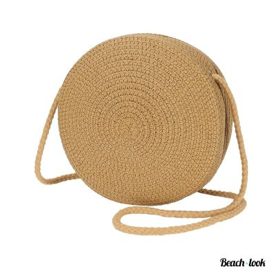 Beach-Look Ibiza ronde geweven handtas bruin– Trendy zomertas
