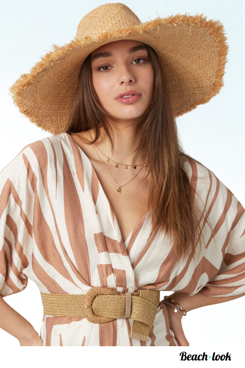 Grote beige strandhoed raffia
