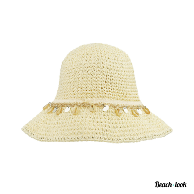 Beach-Look Beige strandhoed met schelpjes Ibiza stijl